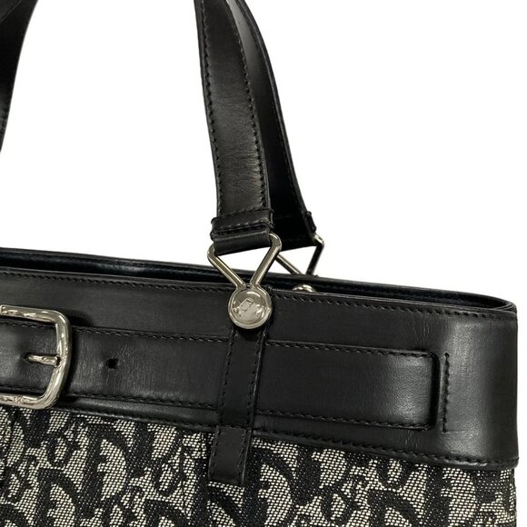 Auth DIOR/ChristianDior Trotteur - Dark Navy Cream Jacquard Leather Tote Bag - Picture 11 of 16
